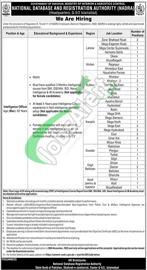 NADRA Intelligence Officer Jobs 2025 Newest Authorities Vacancies NADRA Intelligence Officer Jobs 2025 Newest Authorities Vacancies