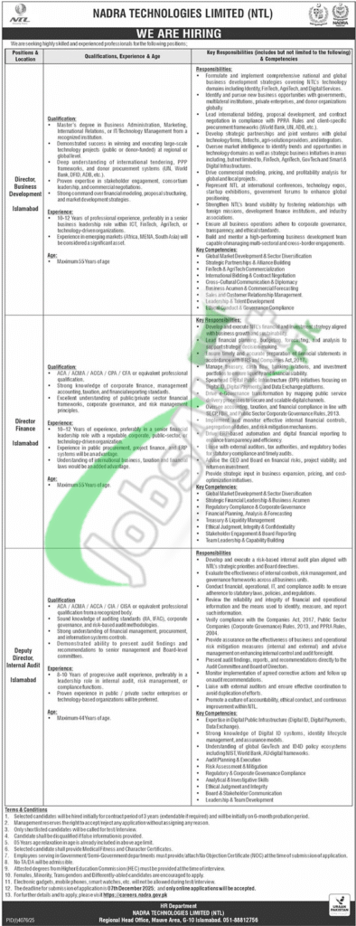 NADRA Applied sciences Restricted NTL Jobs 2025 Newest Commercial