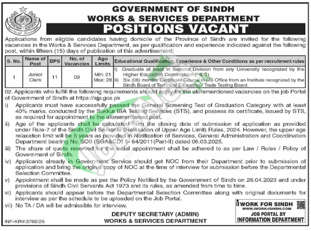 Works and Companies Division Sindh Jobs 2025 On-line Apply