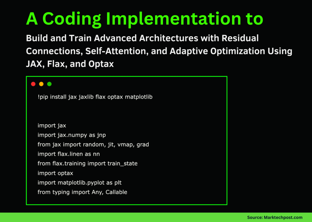 A Coding Implementation to Construct and Practice Superior Architectures with Residual Connections, Self-Consideration, and Adaptive Optimization Utilizing JAX, Flax, and Optax