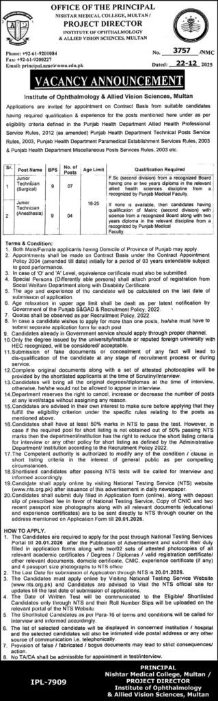 Nishtar Medical School NMC Multan Jobs 2026 2025 Job Commercial Pakistan