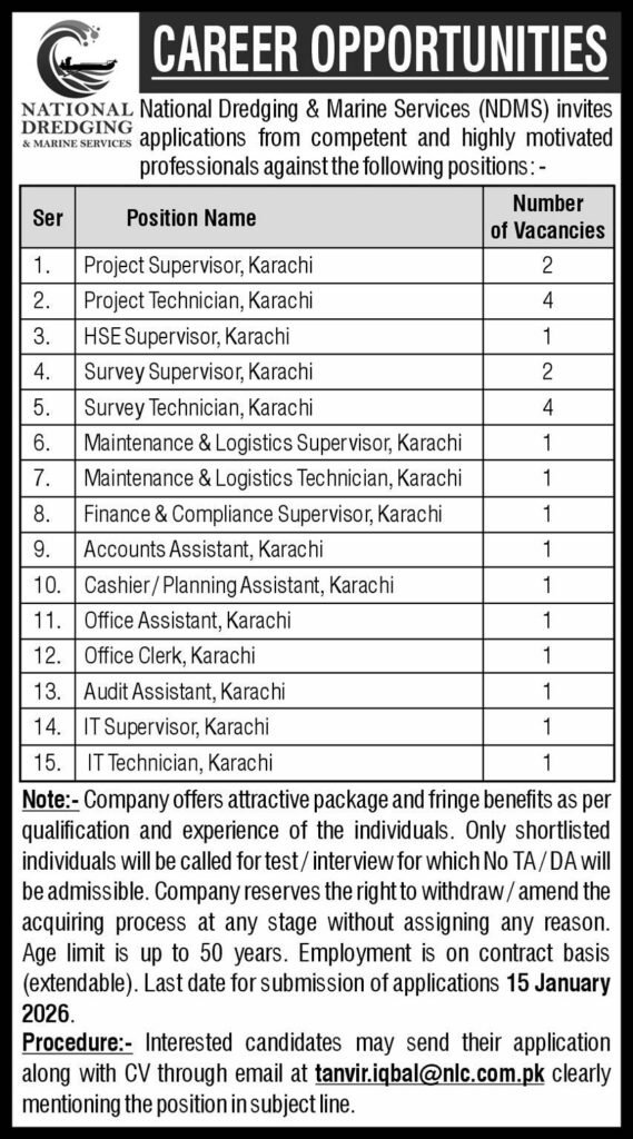 Job Posts at Nationwide Dredging & Marine Providers NDMS 2025 Job Commercial Pakistan