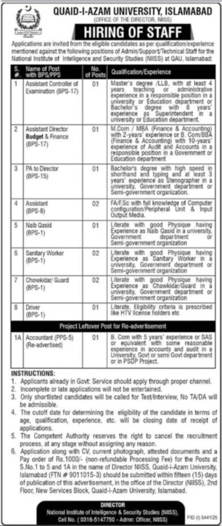 Apply On-line for Quaid i Azam College Jobs 2026 2025 Job Commercial Pakistan