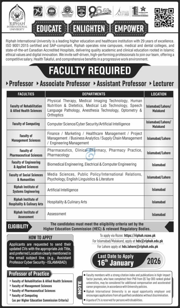 Riphah Worldwide College Islamabad Jobs Discover 2026 2025 Job Commercial Pakistan
