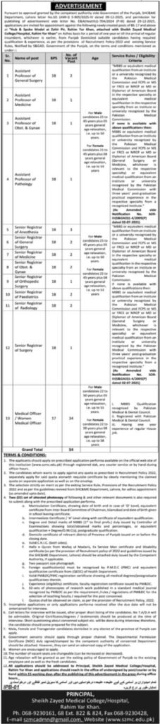 Newest Sheikh Zayed Medical School Rahim Yar Khan Jobs 2026 2025 Job Commercial Pakistan
