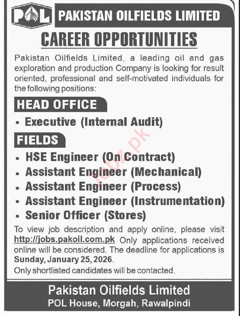 Conditions Vacant at Pakistan Oilfields Restricted POL 2026 Job Commercial Pakistan