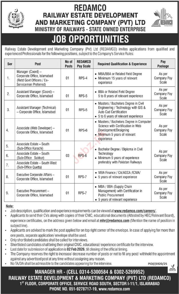 Jobs Vacant at Railway Property Growth & Advertising and marketing 2026 Job Commercial Pakistan