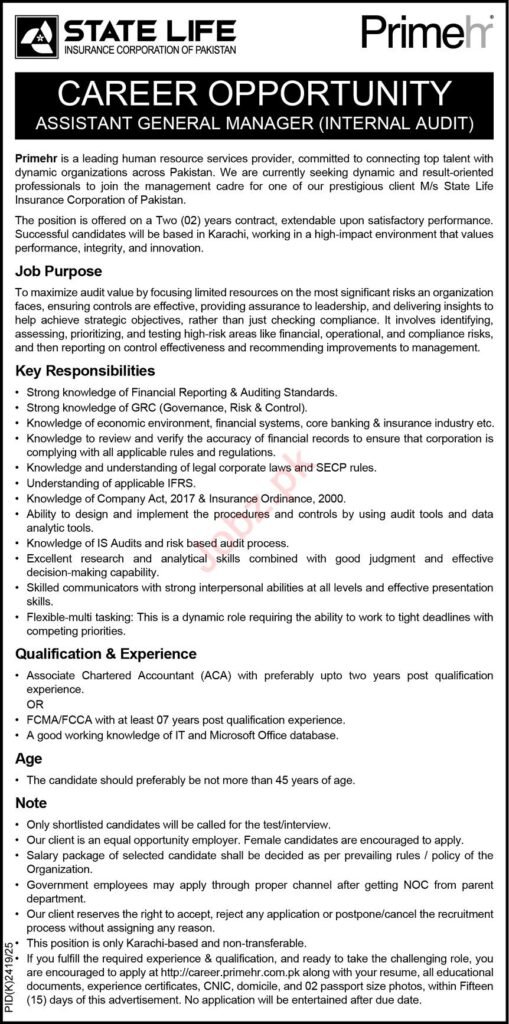 Profession Alternative at State Life Insurance coverage Company 2026 Job Commercial Pakistan