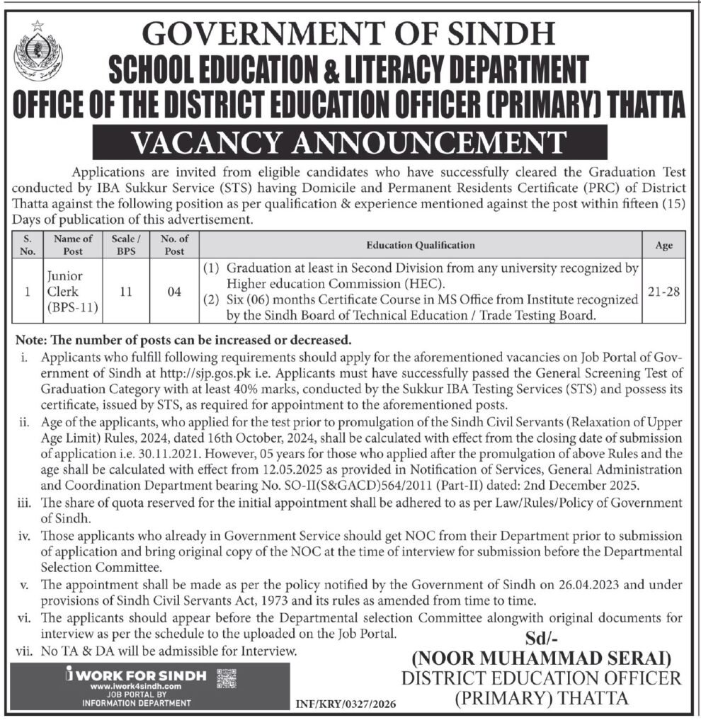 College Training & Literacy Division Thatta Job 2026 2026 Job Commercial Pakistan College Training & Literacy Division Thatta Job 2026 2026 Job Commercial Pakistan