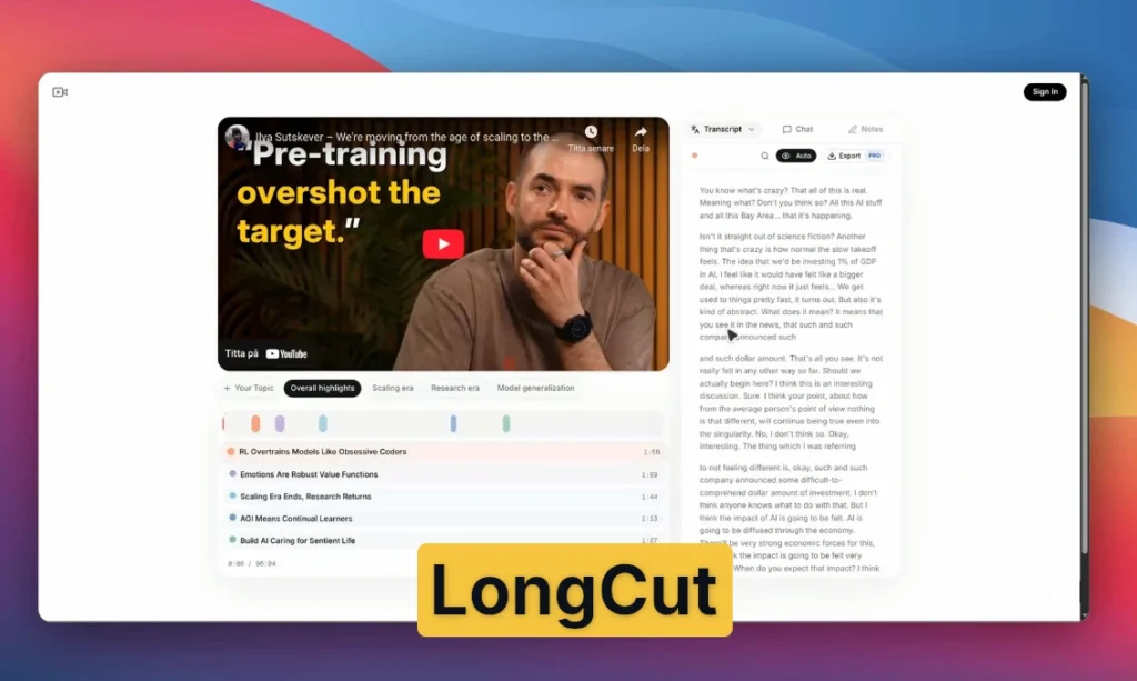 LongCut omvandlar långa YouTube-videor until kortare höjdpunktsklipp