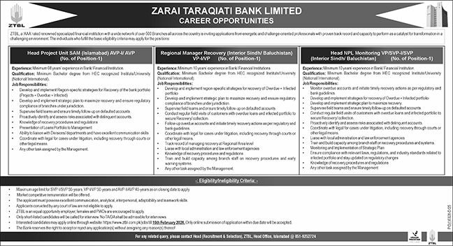 Positions Out there at Zarai Taraqiati Financial institution Restricted ZTBL 2026 Job Commercial Pakistan Positions Out there at Zarai Taraqiati Financial institution Restricted ZTBL 2026 Job Commercial Pakistan