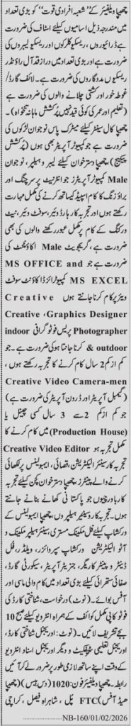 Jang Sunday Categorized Adverts 1st Feb 2026 for Chhipa NGO 2026 Job Commercial Pakistan