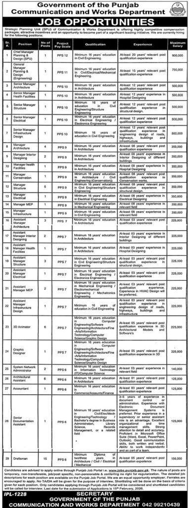 Communication & Works Division Lahore Jobs 2026 2026 Job Commercial Pakistan Communication & Works Division Lahore Jobs 2026 2026 Job Commercial Pakistan
