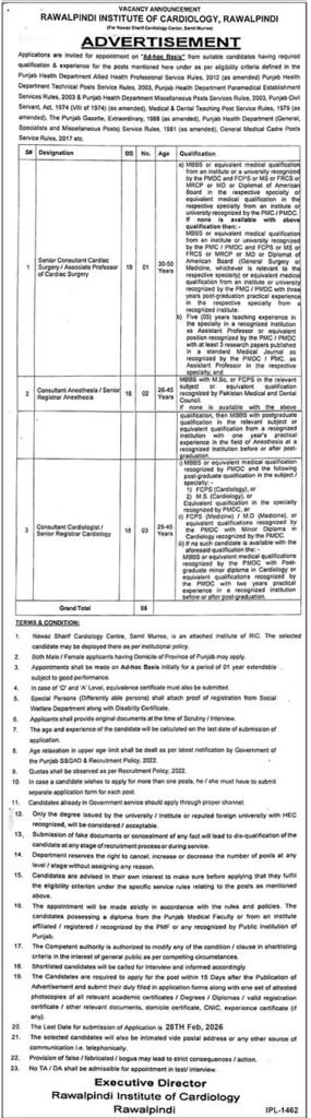 Jobs at Rawalpindi Institute of Cardiology 2026 2026 Job Commercial Pakistan