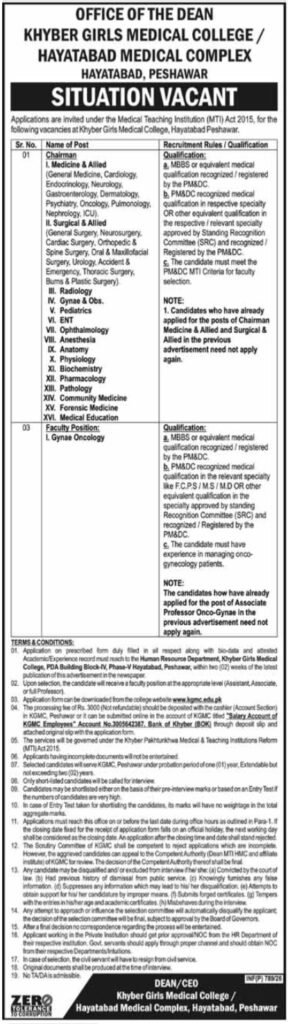 Khyber Women Medical School KGMC Peshawar Jobs 2026 2026 Job Commercial Pakistan