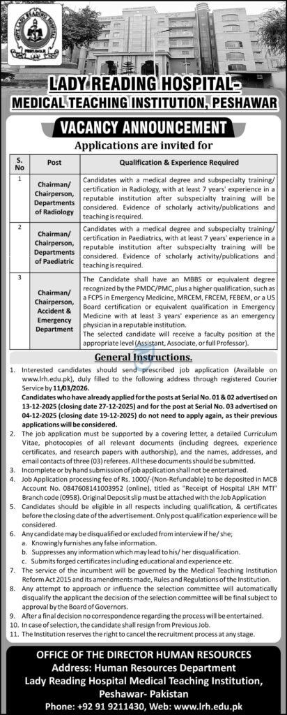 Medical Educating Establishment MTI Peshawar Job 2026 2026 Job Commercial Pakistan