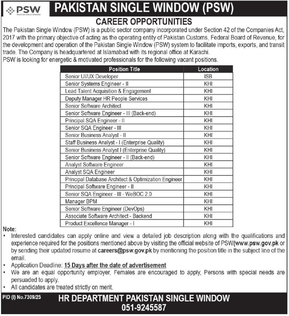 Pakistan Single Window PSW Islamabad Jobs Discover 2026 2026 Job Commercial Pakistan