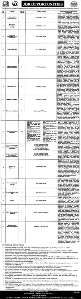 Provincial TB Management Program PTP Punjab Jobs 2026 2026 Job Commercial Pakistan