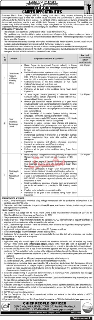 GEPCO Gujranwala Electrical Energy Firm Jobs 2026 2026 Job Commercial Pakistan