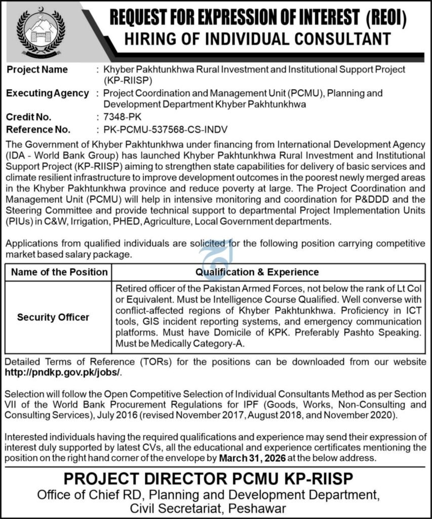 Planning & Improvement Division KP RIISP Jobs 2026 2026 Job Commercial Pakistan