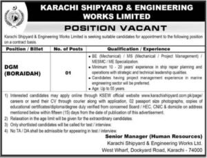 Karachi Shipyard and Engineering Works Restricted Job 2026 2026 Job Commercial Pakistan