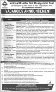 Nationwide Catastrophe Threat Administration Fund NDRMF Jobs 2026 2026 Job Commercial Pakistan