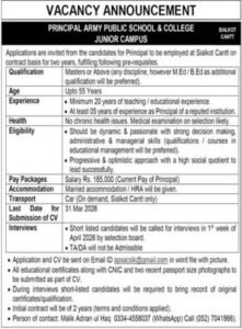 Military Public Faculty & School APS&C Junior Campus Jobs 2026 2026 Job Commercial Pakistan