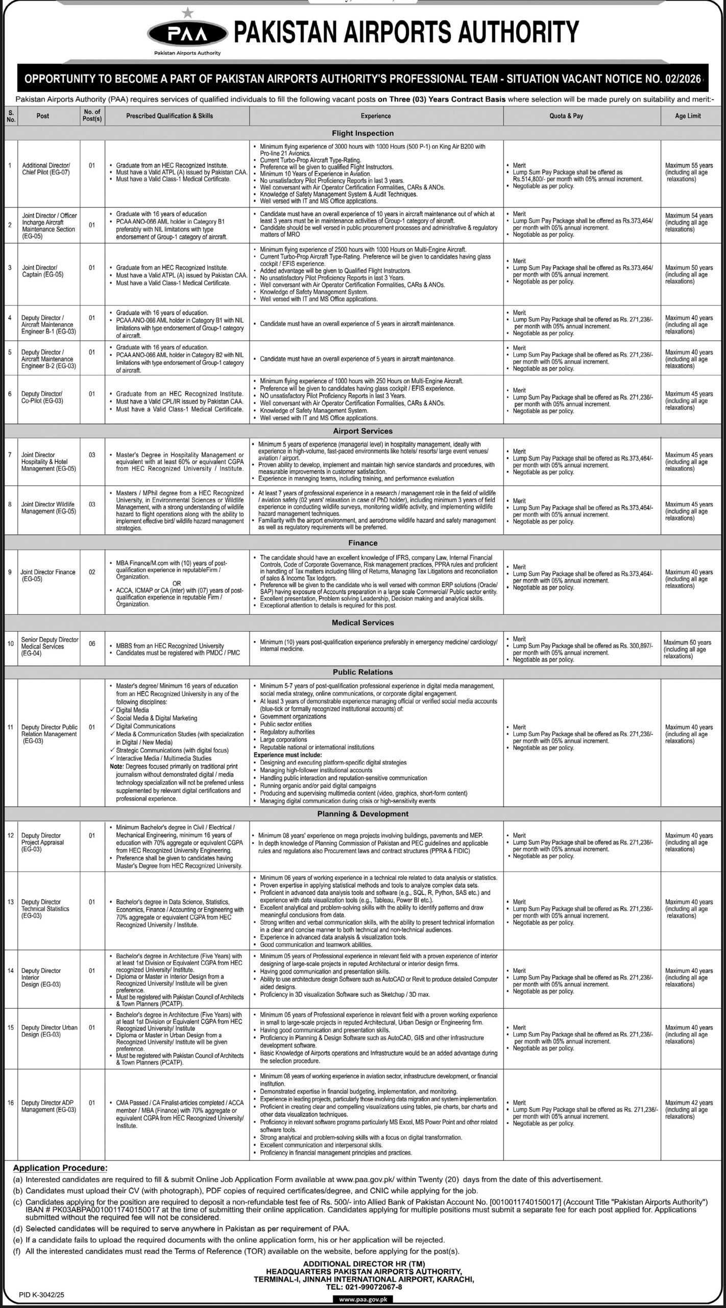 PAA Karachi Jobs 2026 Further Director & Joint Director 2026 Job Commercial Pakistan