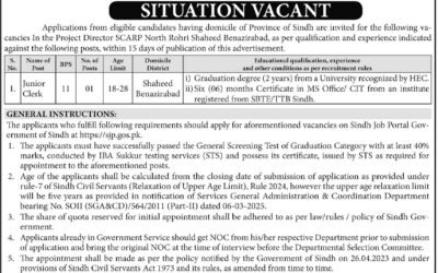 SCARP North Rohri Shaheed Benazirabad Jobs 2026 2026 Job Commercial Pakistan