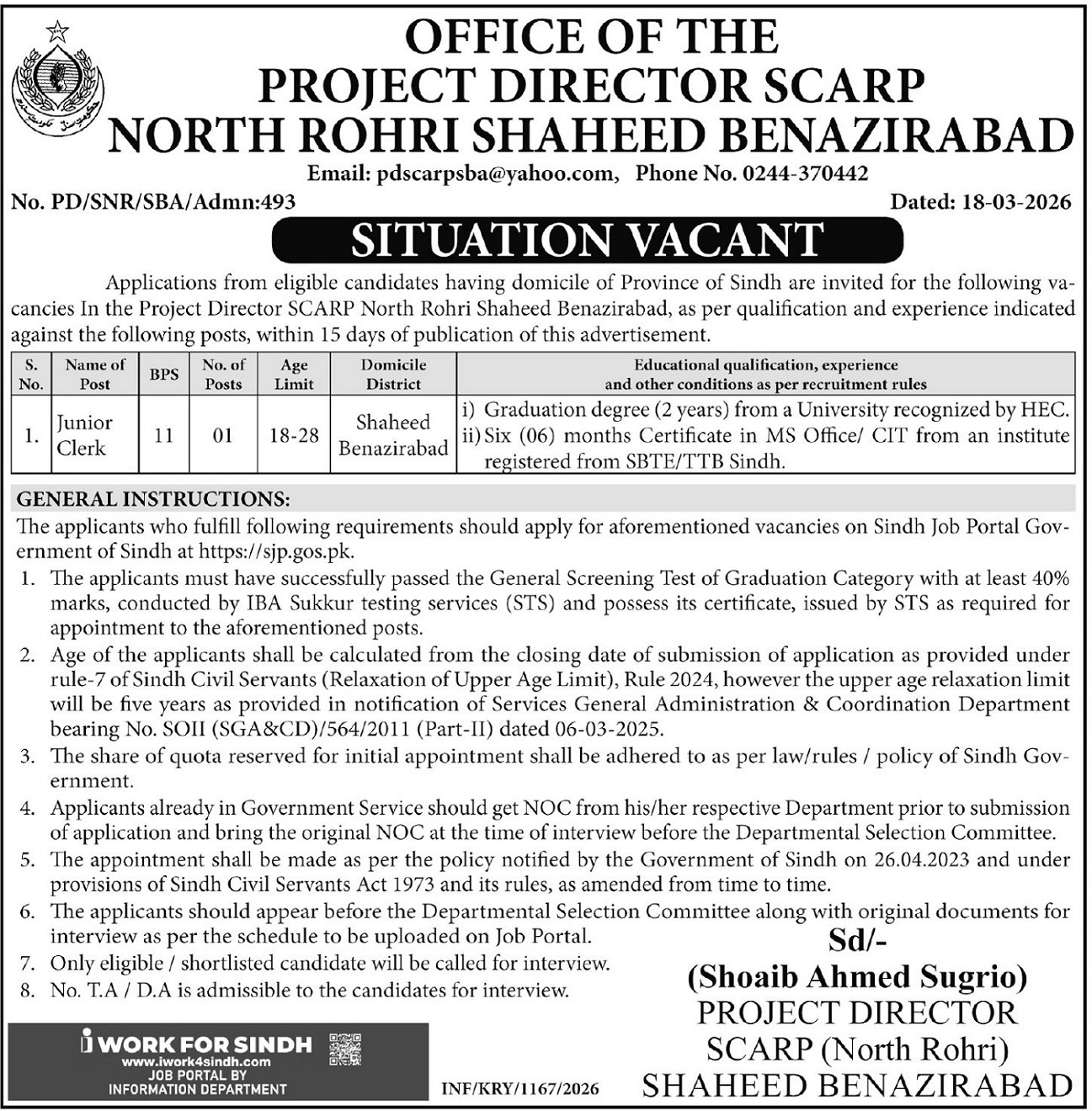 SCARP North Rohri Shaheed Benazirabad Jobs 2026 2026 Job Commercial Pakistan