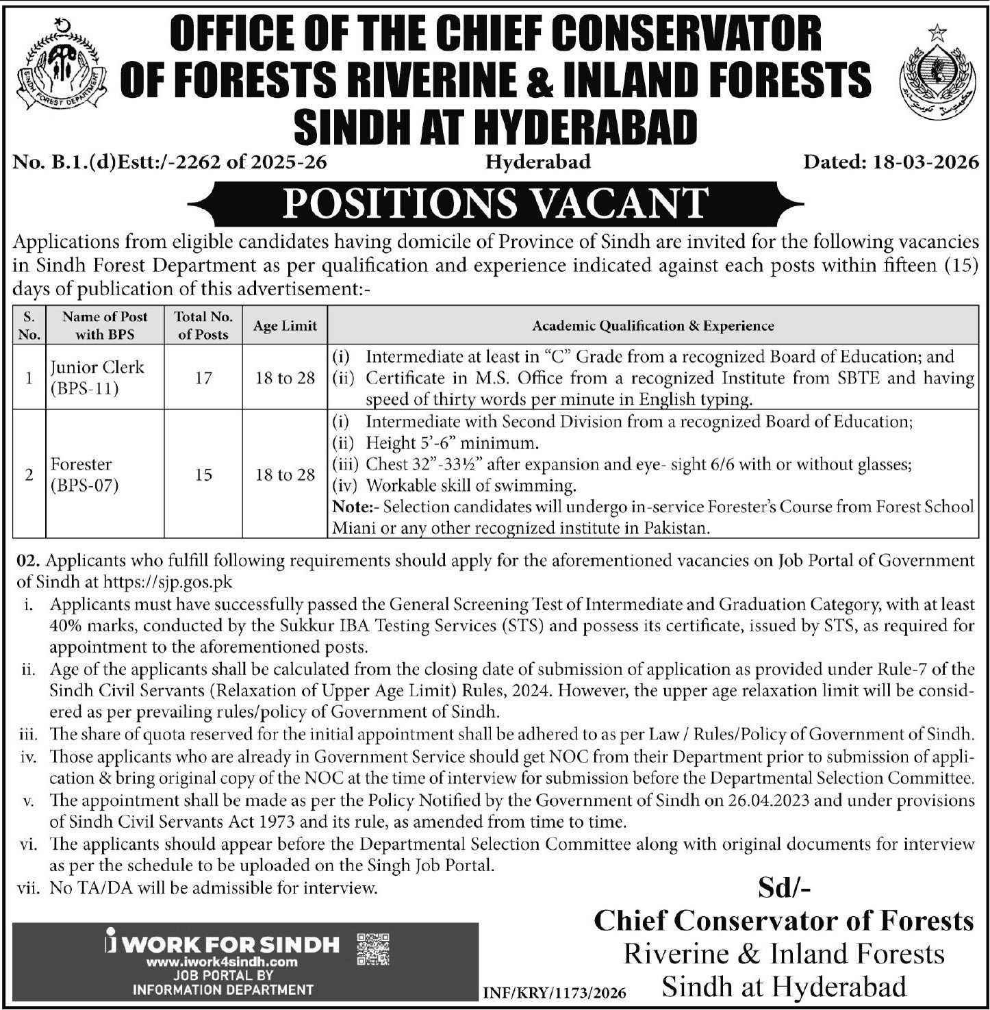 Riverine & Inland Forests Sindh at Hyderabad Jobs 2026 2026 Job Commercial Pakistan