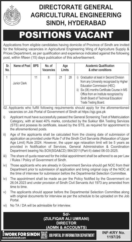 Agricultural Engineering Sindh Hyderabad Jobs 2026 2026 Job Commercial Pakistan