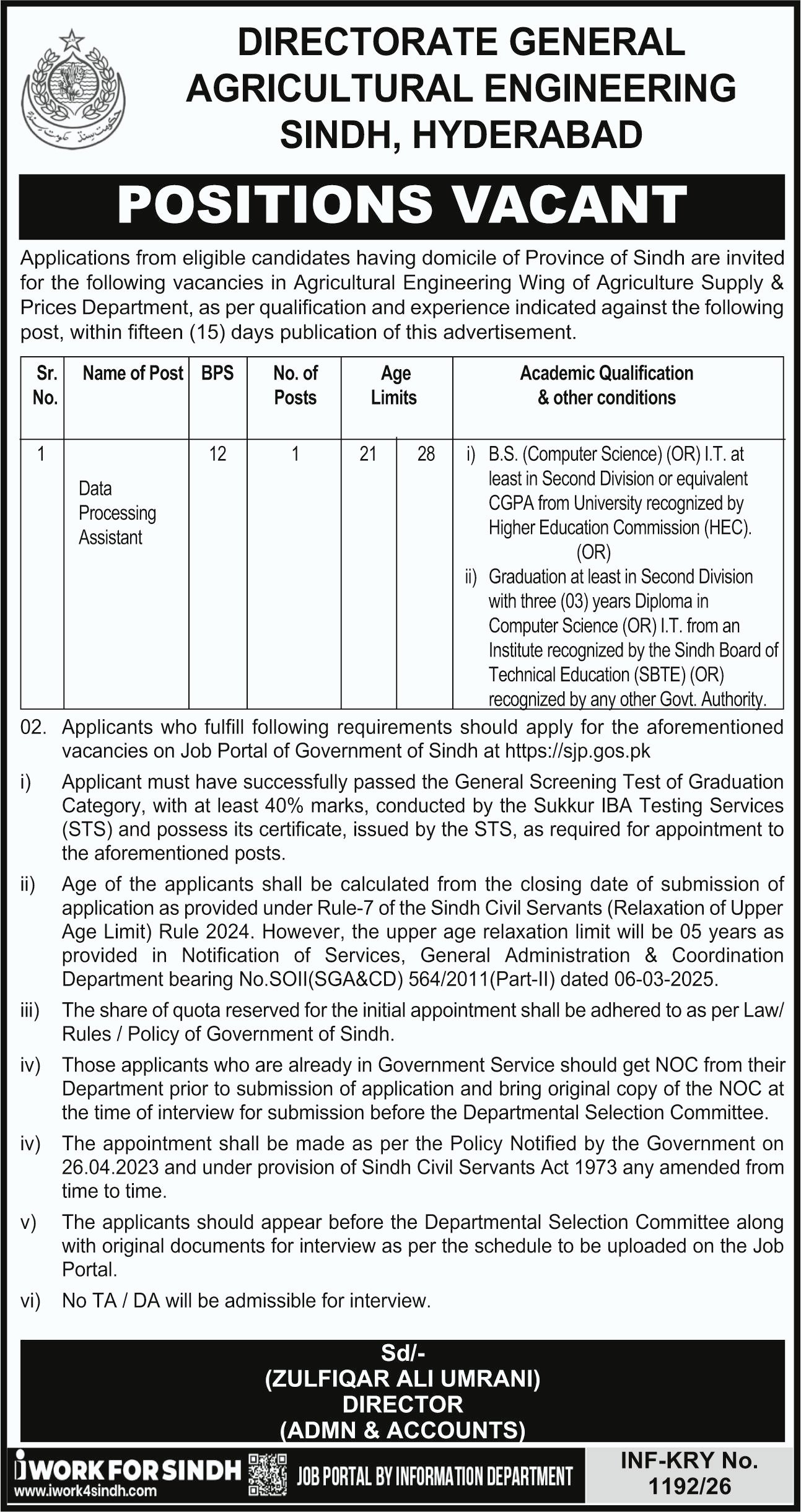 Agriculture Division Hyderabad Jobs 2026 2026 Job Commercial Pakistan