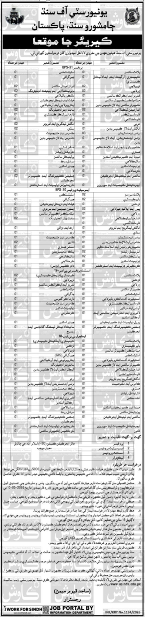 College of Sindh UOS Jobs 2026 for Professors & Lecturers 2026 Job Commercial Pakistan