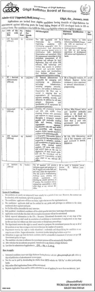 Gilgit Baltistan Board of Income GBBOR Jobs 2026 2026 Job Commercial Pakistan