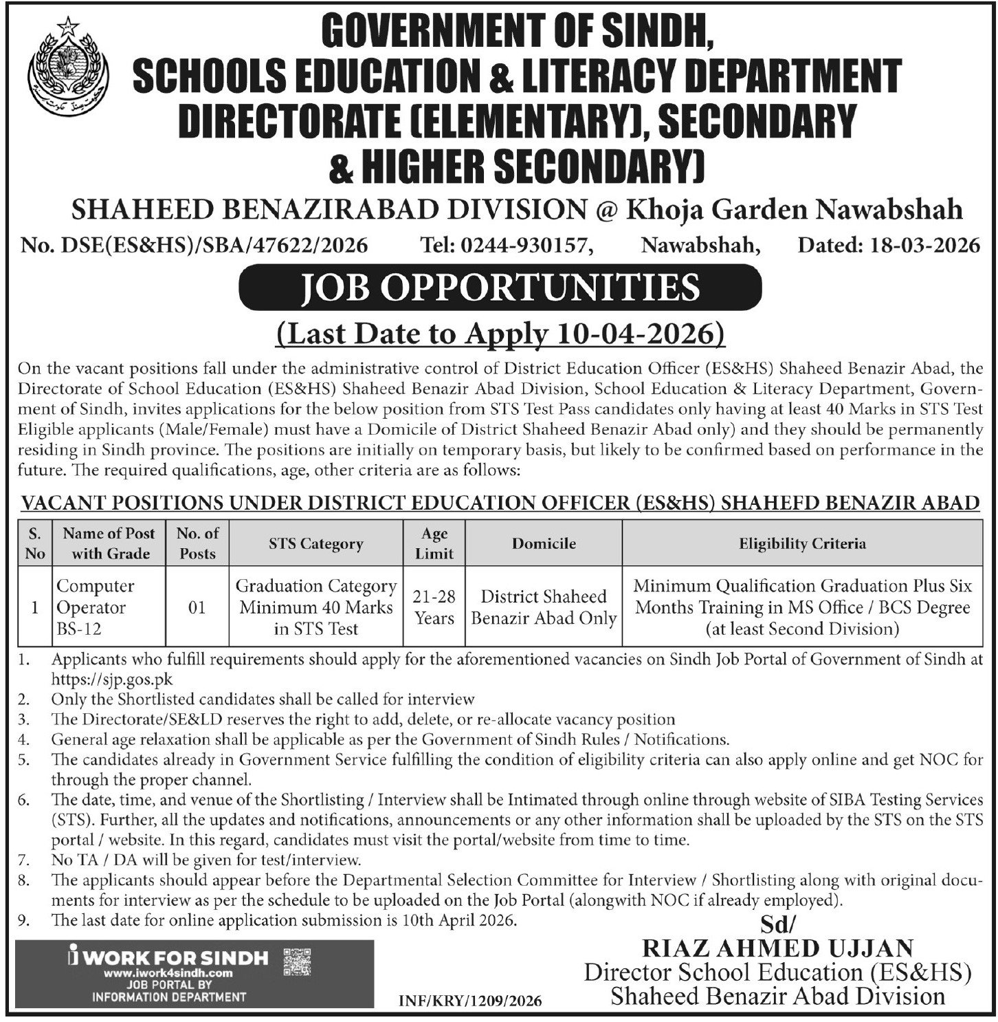 Faculty Training and Literacy Division Nawabshah Job 2026 2026 Job Commercial Pakistan