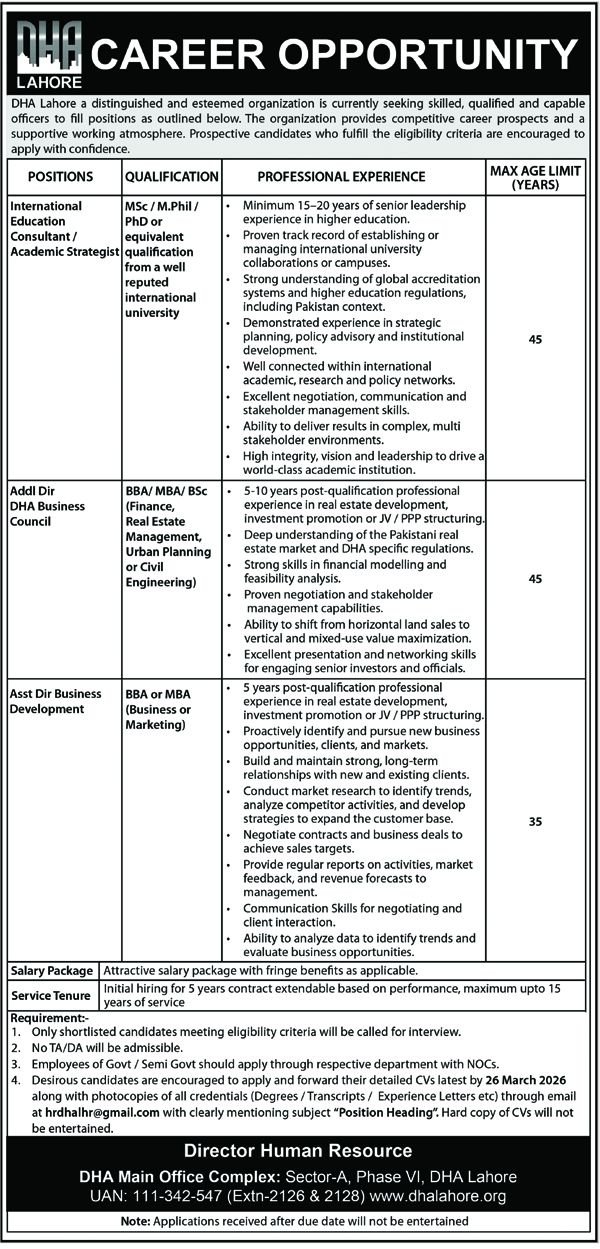 DHA Lahore Jobs 2026 for Worldwide Schooling Advisor 2026 Job Commercial Pakistan
