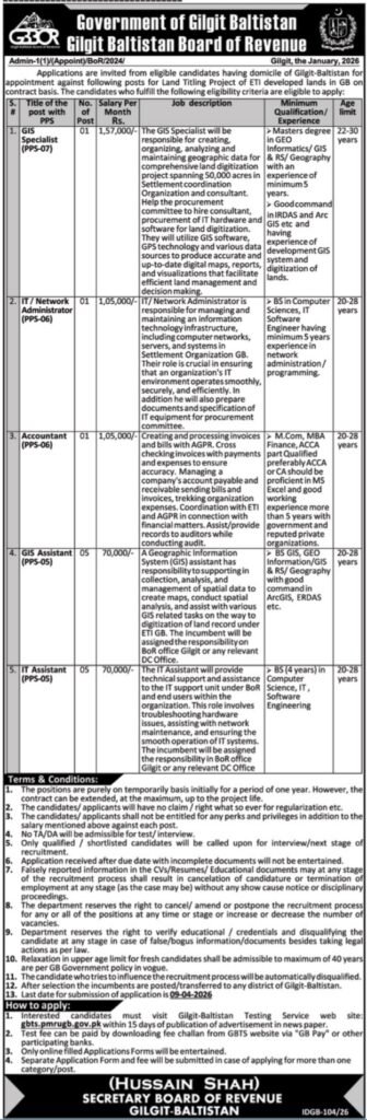 Gilgit Baltistan Board of Income GBBOR Jobs 2026 2026 Job Commercial Pakistan