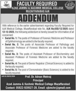 Newest Azad Jammu & Kashmir Medical Faculty Muzaffarabad Job 2026 Job Commercial Pakistan