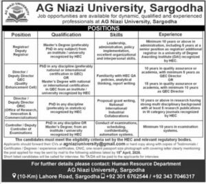 Newest Jobs Alternatives at AG Niazi College 2026 Job Commercial Pakistan