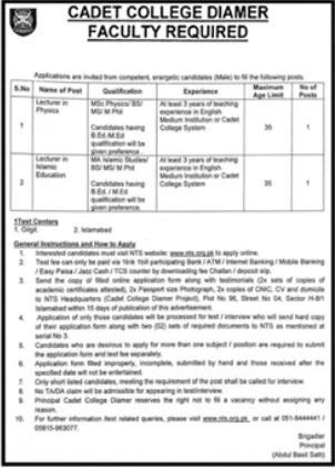 Cadet Faculty Jobs in Diamer June 2026 Commercial