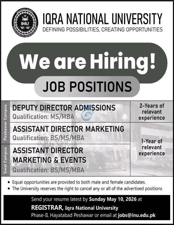 Iqra Nationwide College Peshawar Jobs 2026 Apply On-line for Newest INU Vacancies